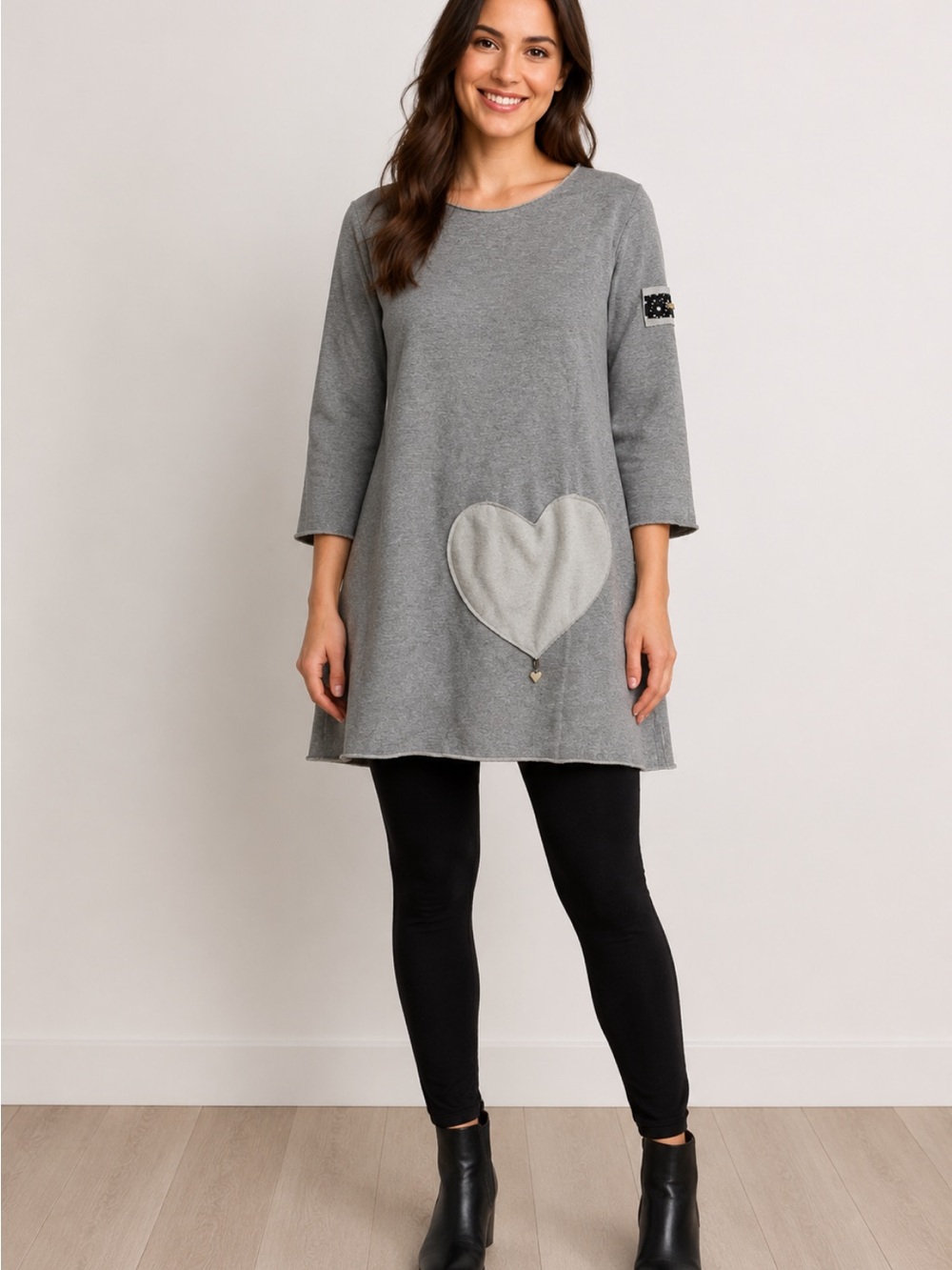 MOE Gray Heart Pocket Sweatshirt Tunic Dress Size Large
